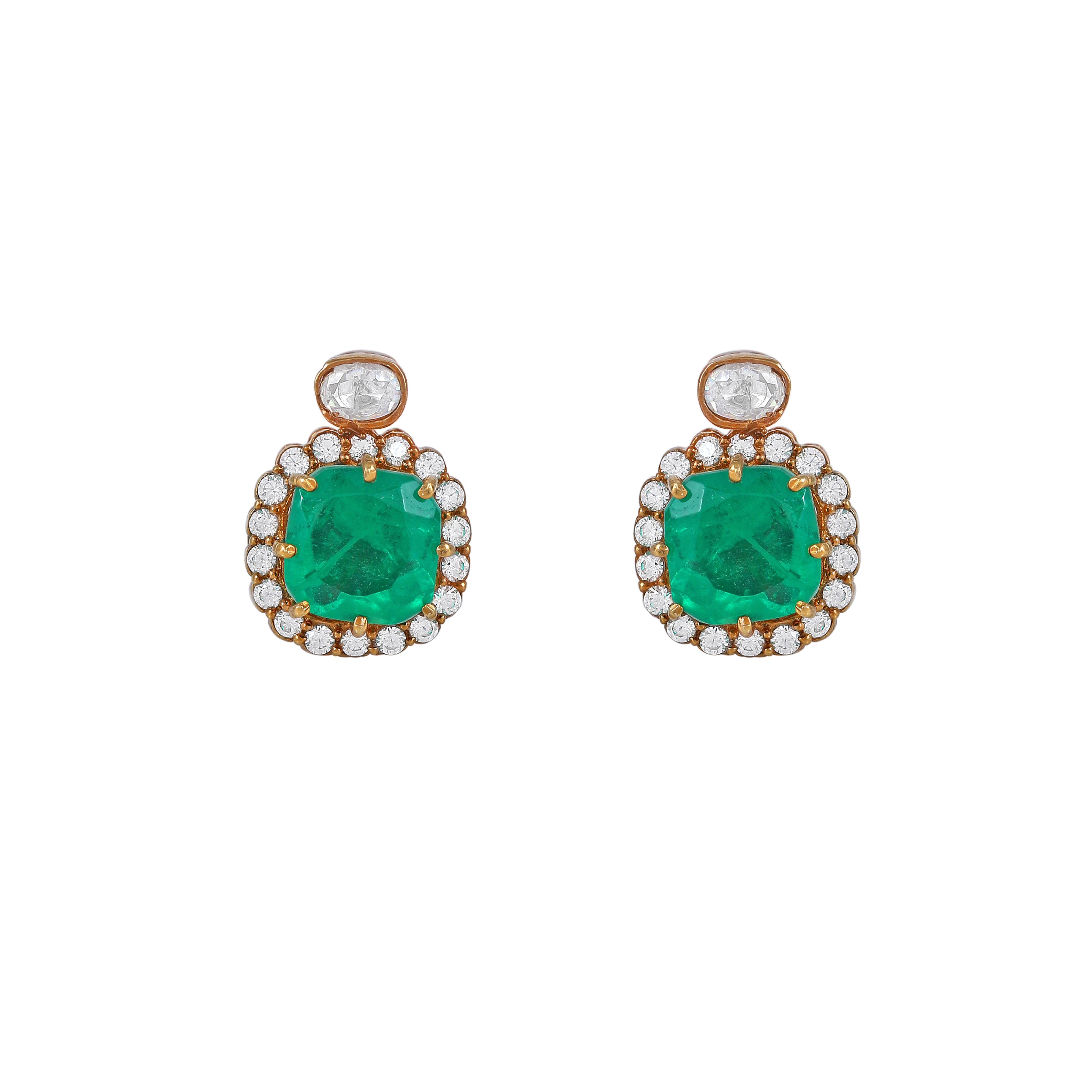 Regal Green Stone CZ Halo Studs in Silver