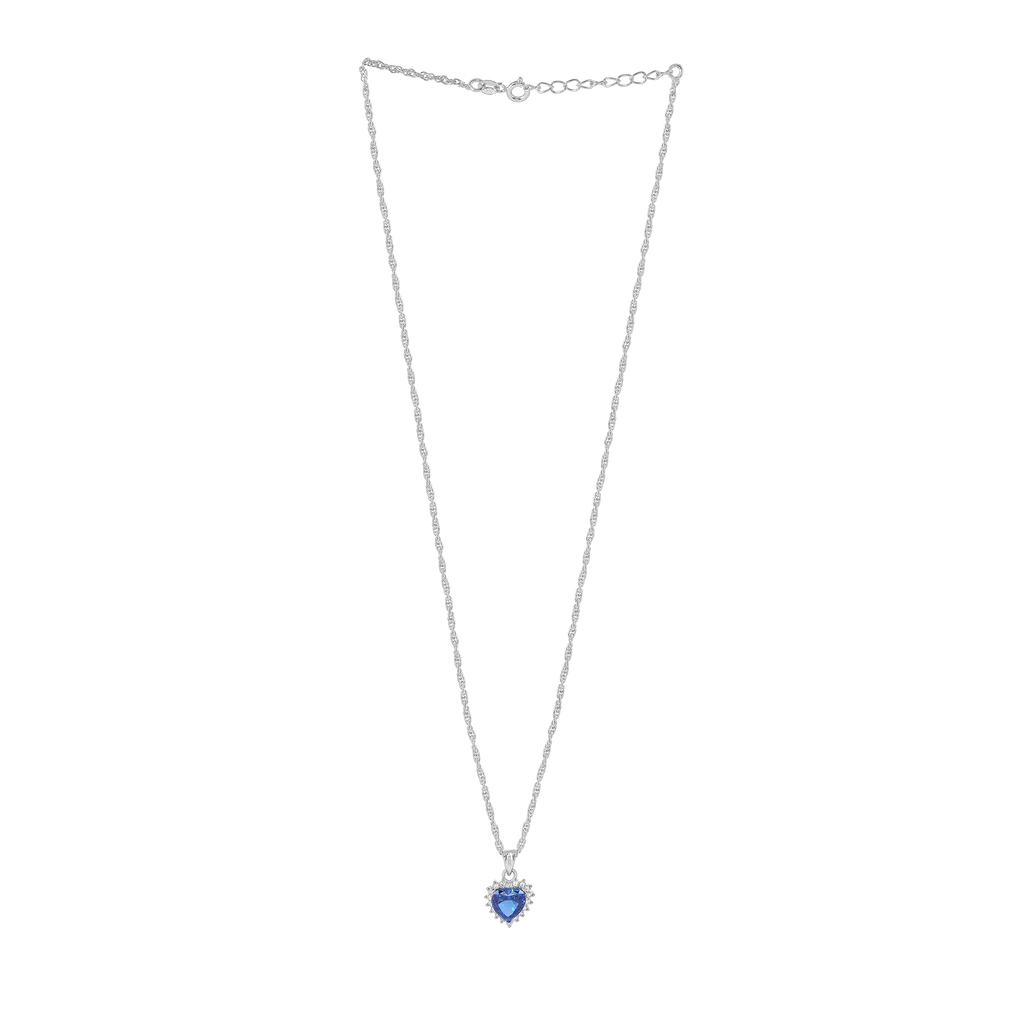 Deep Blue Heart Halo Silver Necklace