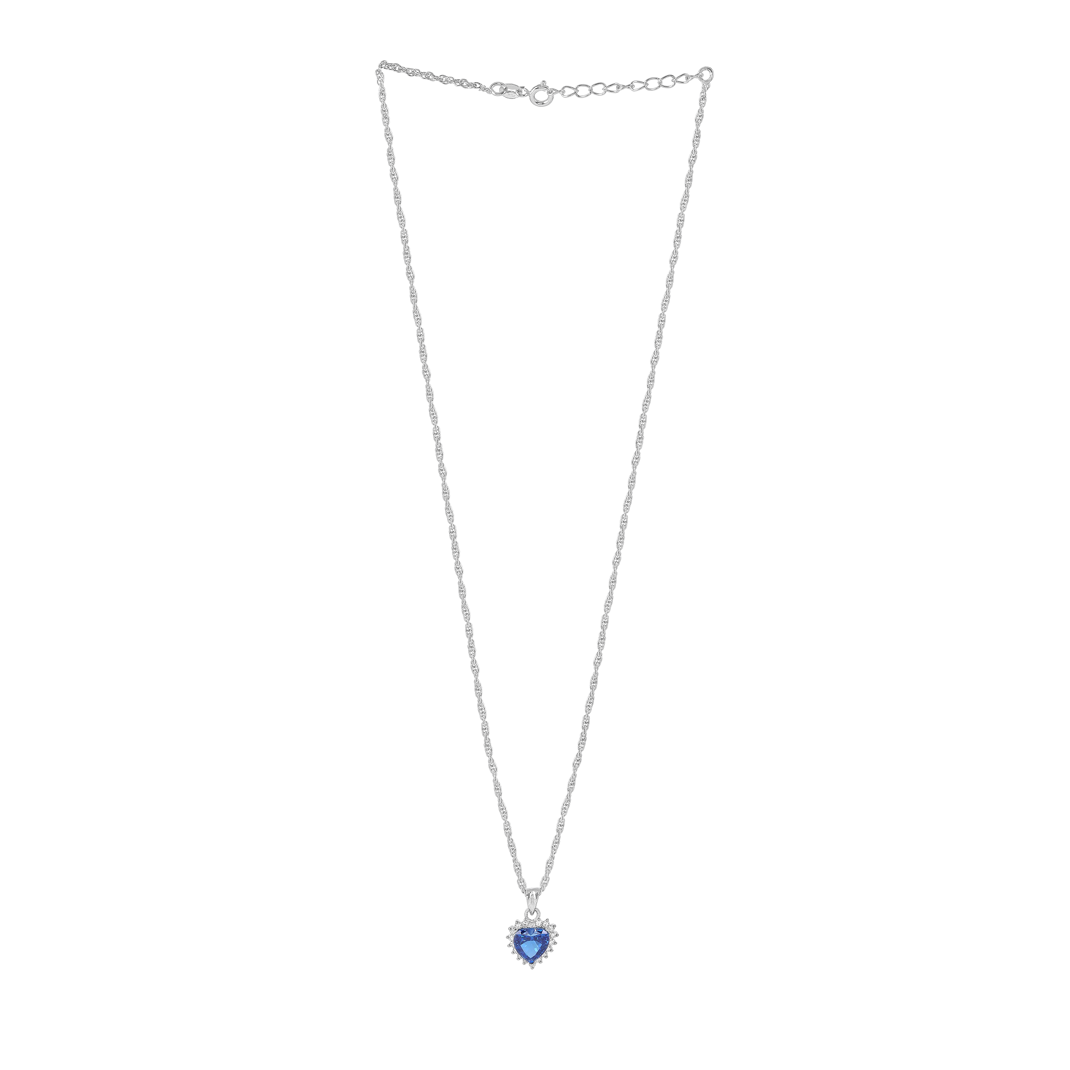 Deep Blue Heart Halo Silver Necklace