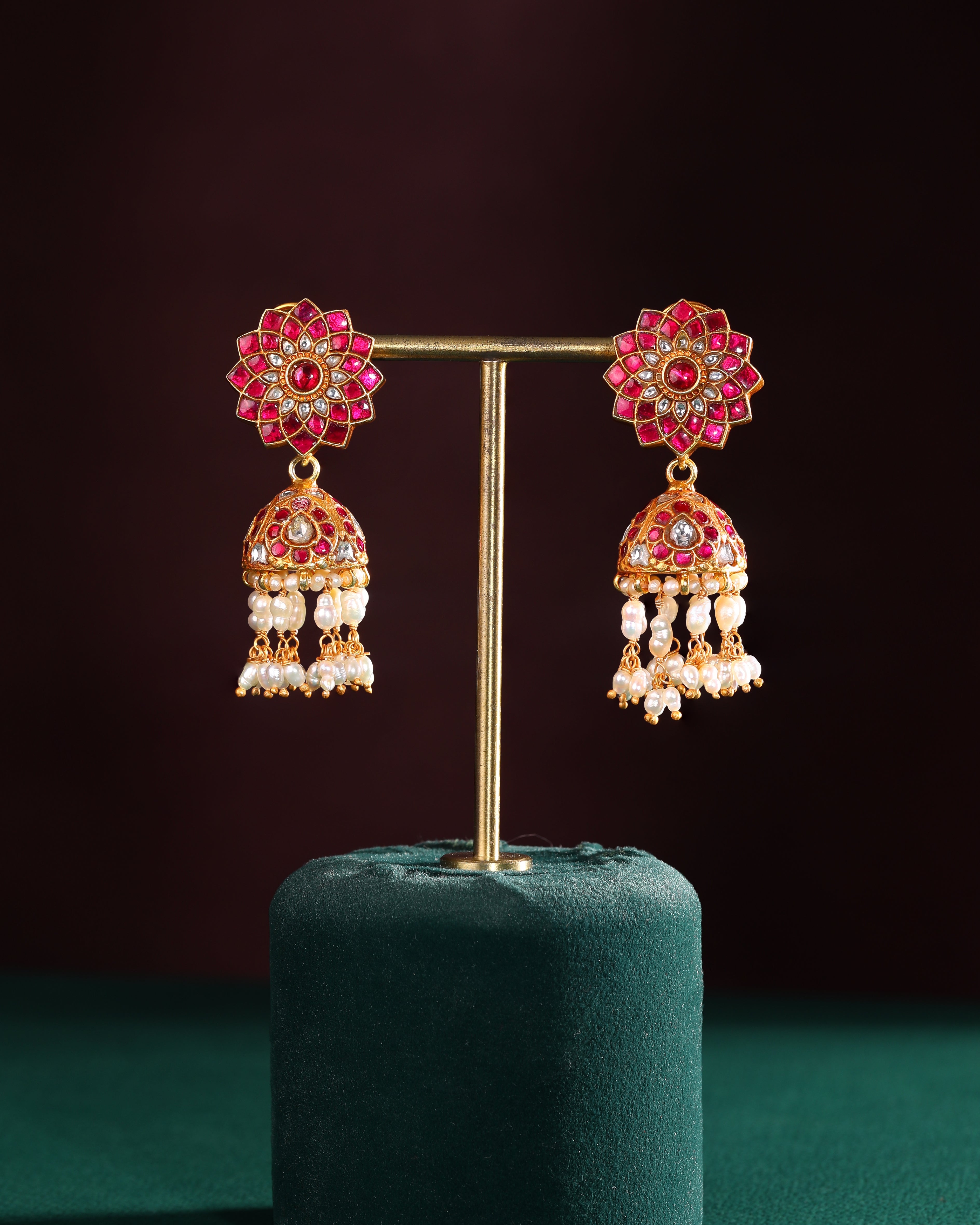 Silver Jhumkas With Floral Pattern