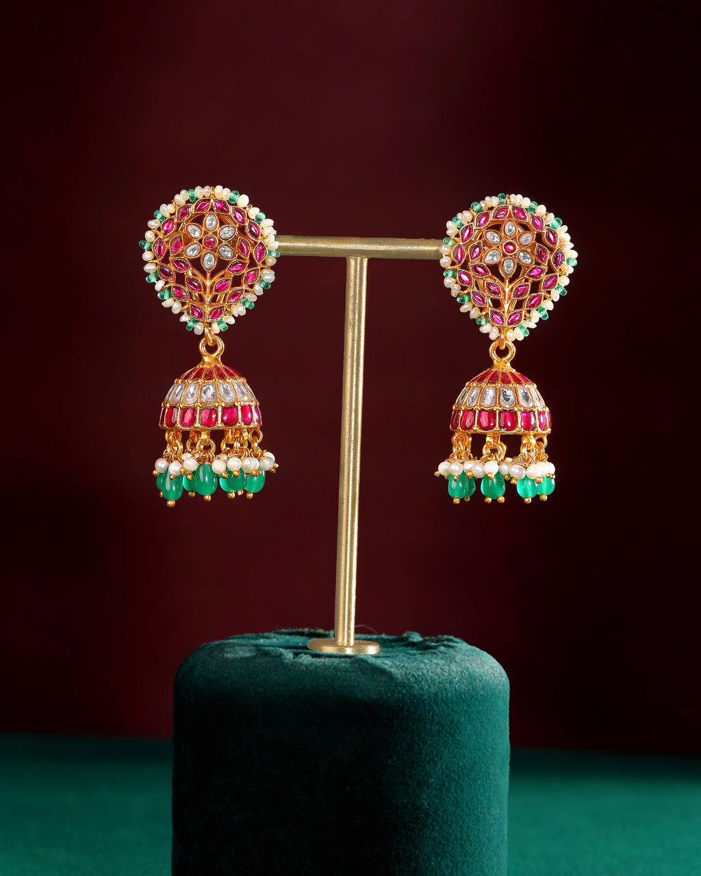 Vibrant Floral Kemp-Style 92.5 Silver Jhumkas