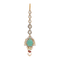 Silver Polki Maang Tikka with Pear-Cut Green Stone
