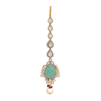 Silver Polki Maang Tikka with Pear-Cut Green Stone