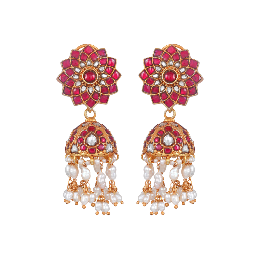 Silver Jhumkas With Floral Pattern