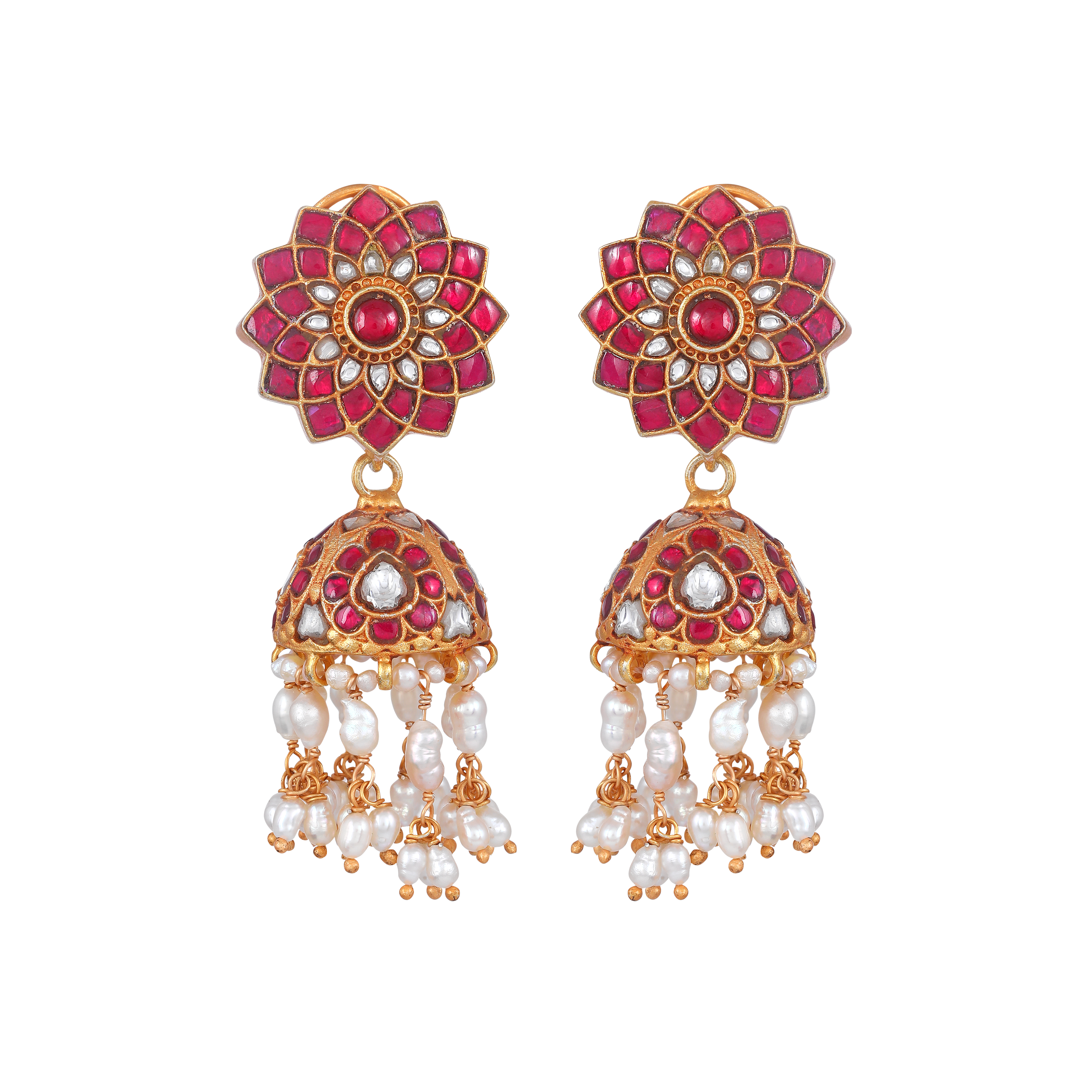Silver Jhumkas With Floral Pattern