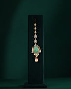 Silver Polki Maang Tikka with Pear-Cut Green Stone
