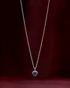Deep Blue Heart Halo Silver Necklace