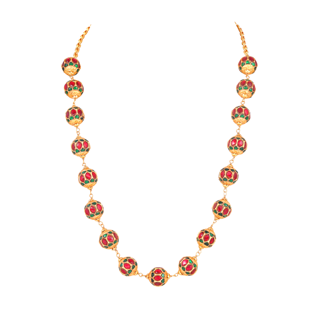 Gold-Tone Silver Kundan Pattern Bead Necklace