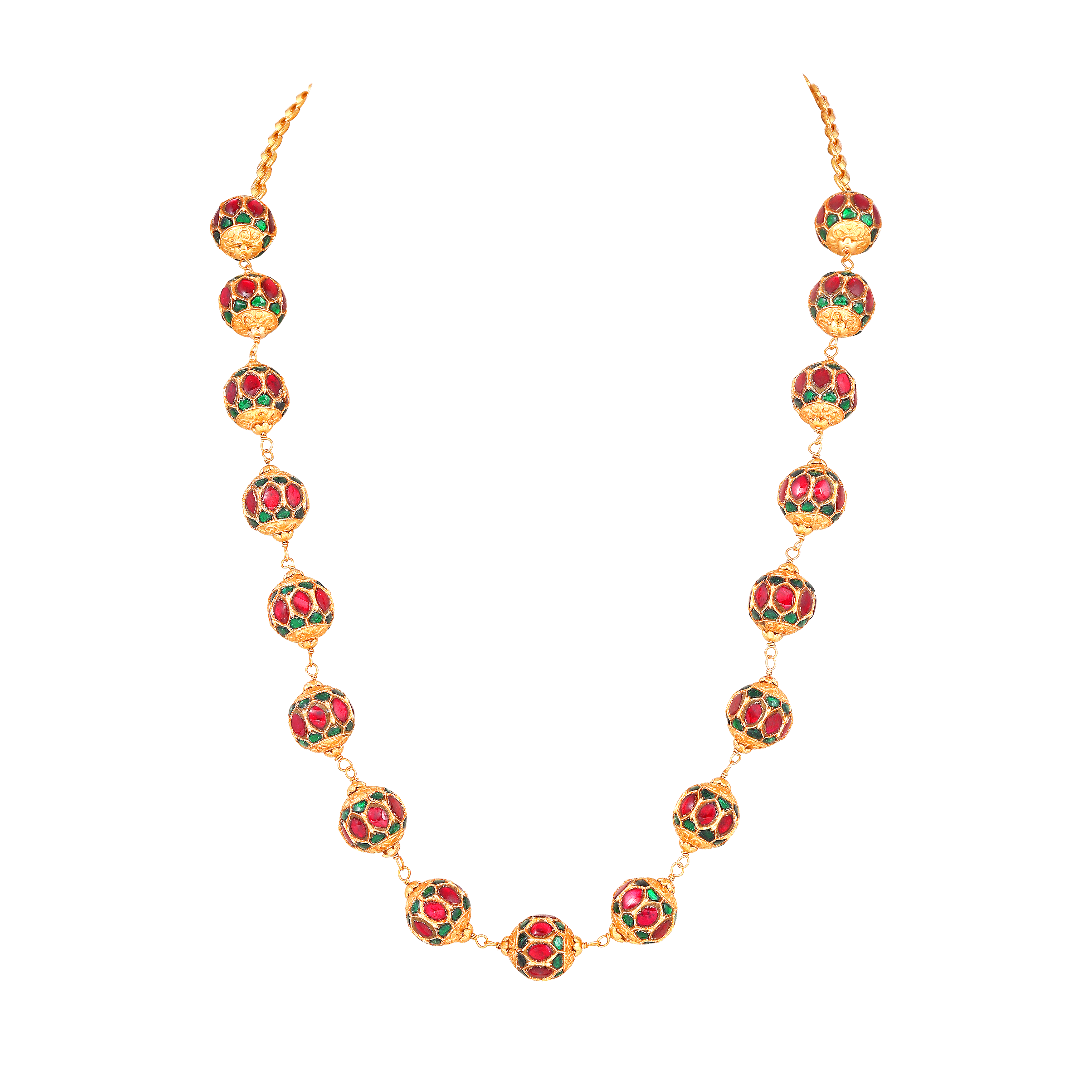Gold-Tone Silver Kundan Pattern Bead Necklace