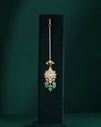Silver Maang Tikka with Pearls and Green Beads
