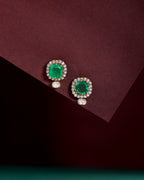 Regal Green Stone CZ Halo Studs in Silver
