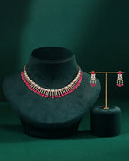 Radiant Flora Pink Stone Choker Set in Silver