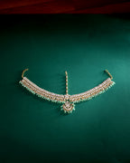 Silver Green Bead Mathapatti with CZ Stones
