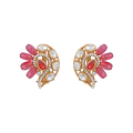 Silver Peacock Stud Earrings in Pink Stone