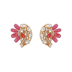 Silver Peacock Stud Earrings in Pink Stone