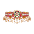 Royal Floral Kundan Pattern Choker in Silver