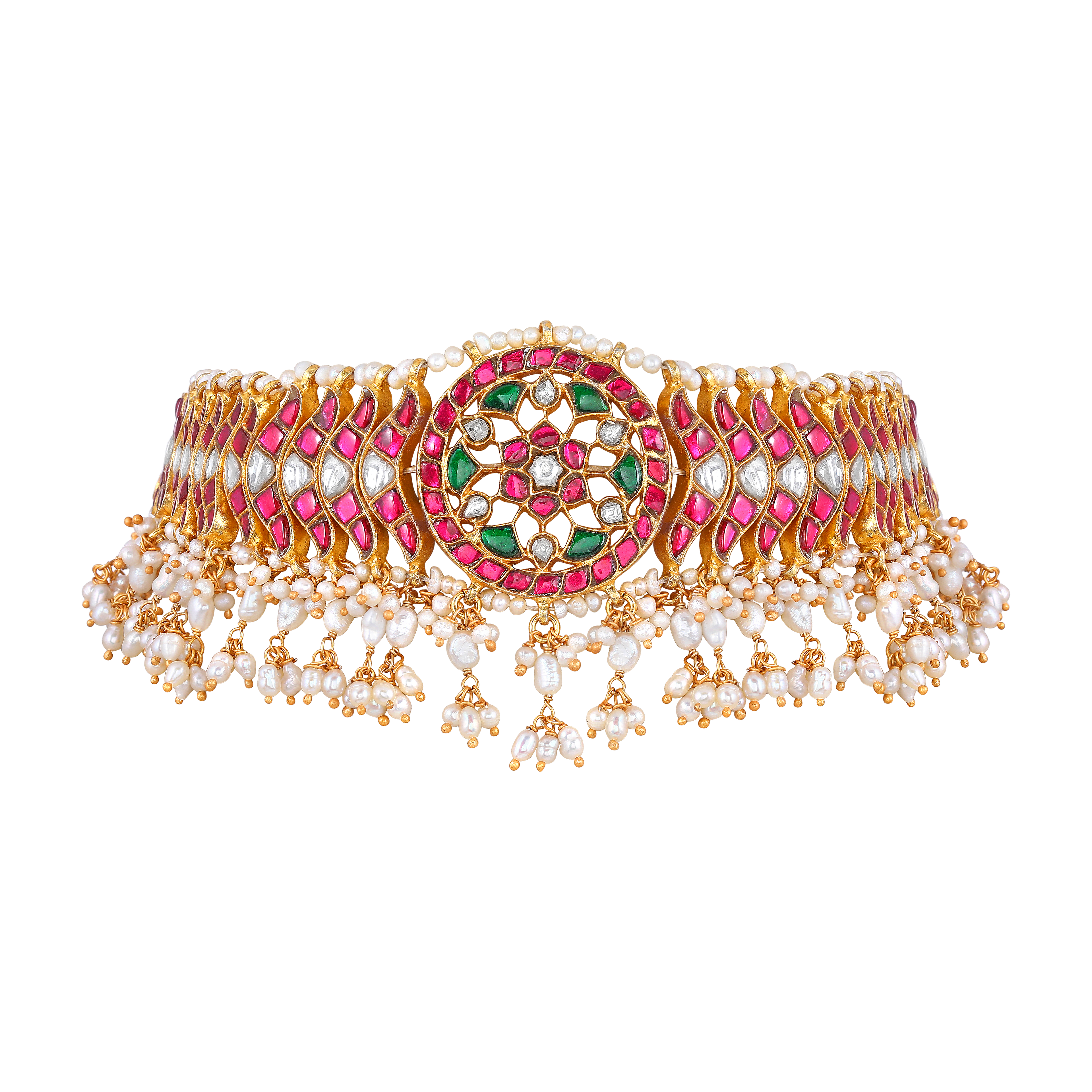 Royal Floral Kundan Pattern Choker in Silver