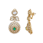 Empress Leaf-Motif Polki Style Silver Drop Earrings