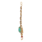 Silver Polki Maang Tikka with Pear-Cut Green Stone