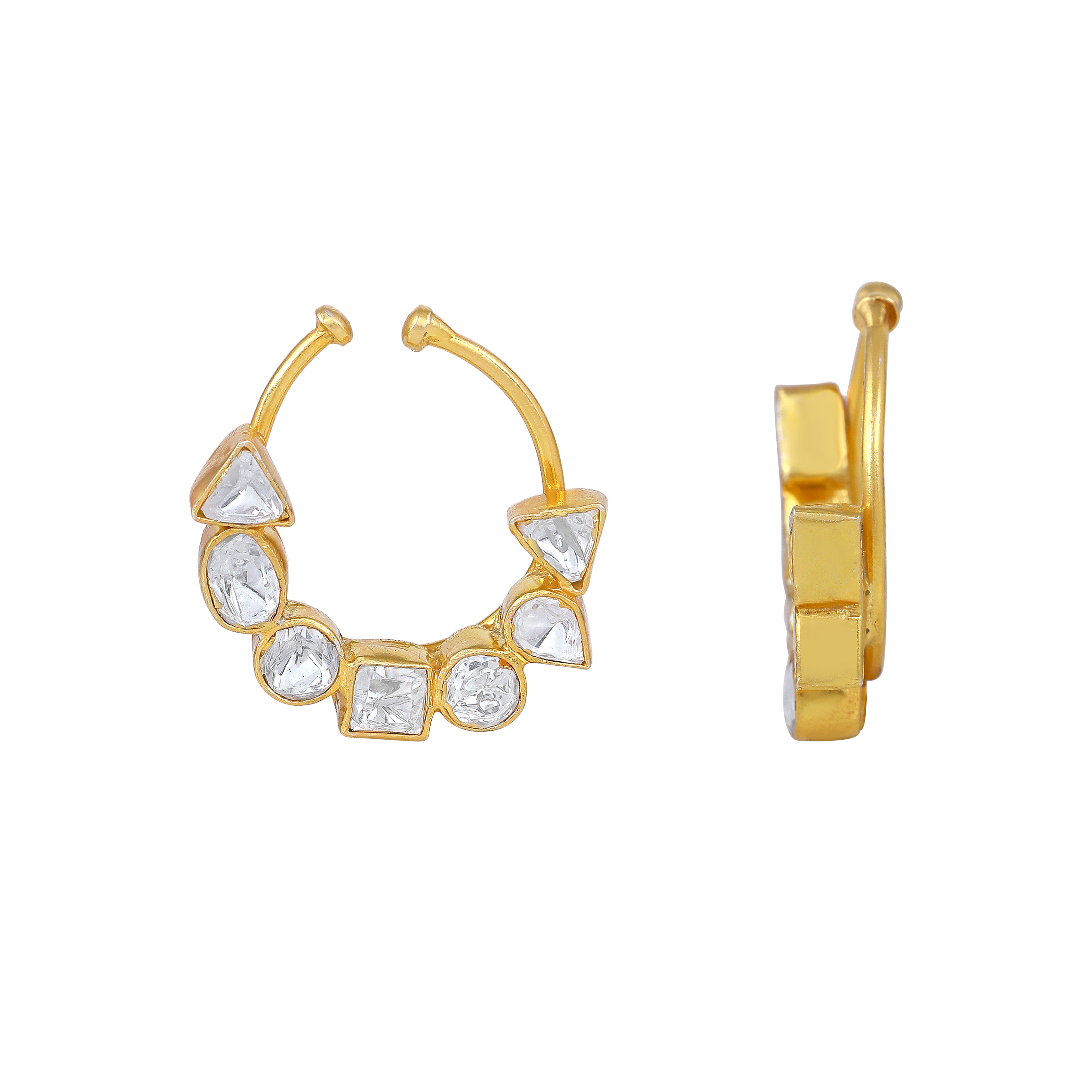 Silver Polki-Style CZ Nose Ring