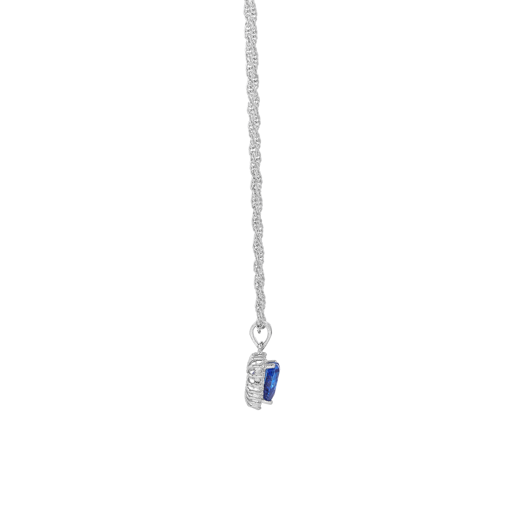 Deep Blue Heart Halo Silver Necklace
