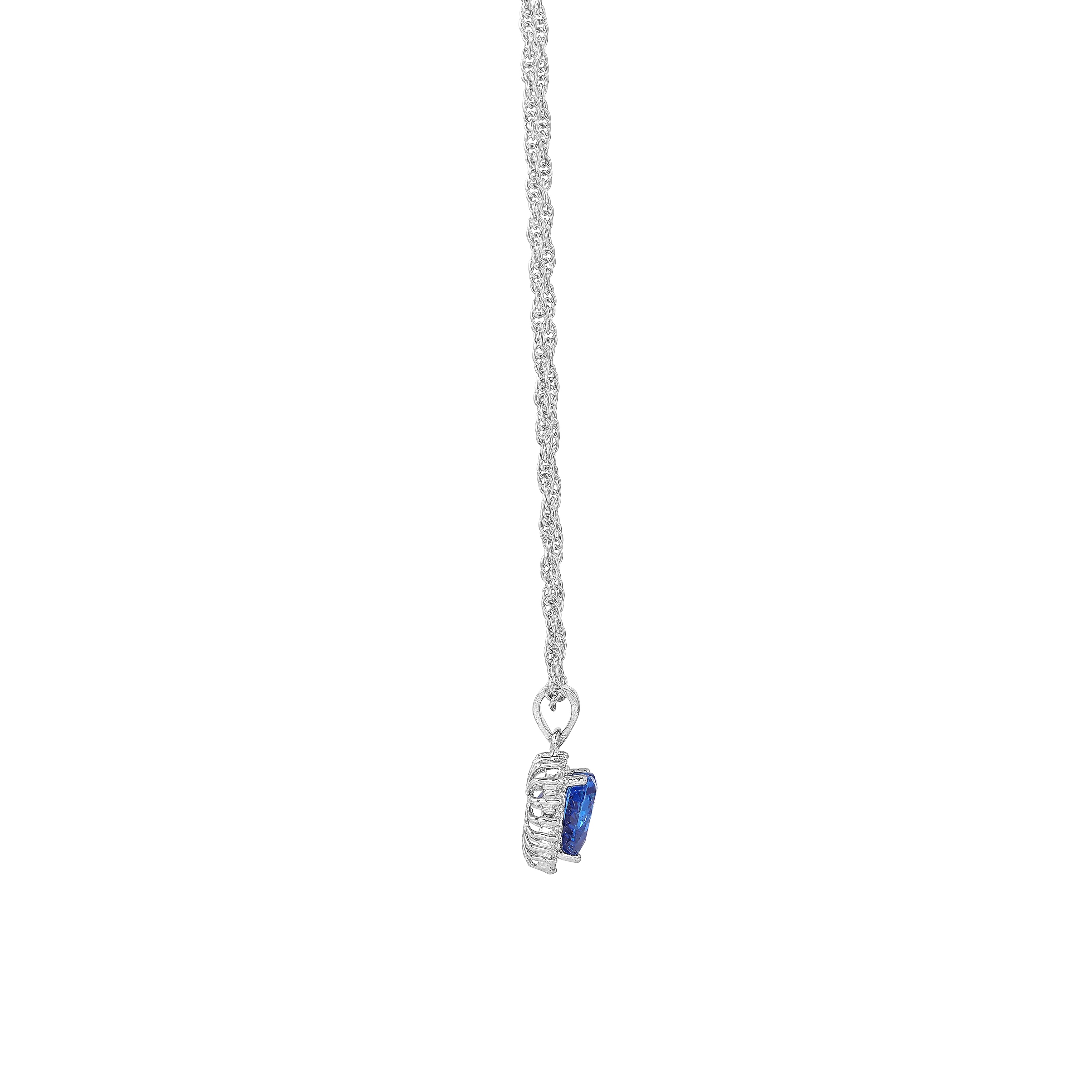 Deep Blue Heart Halo Silver Necklace