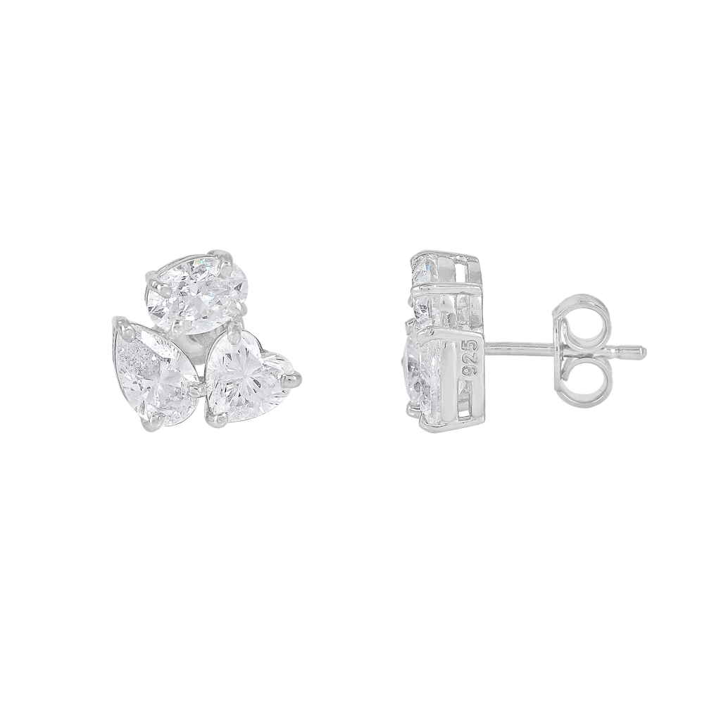 Celestial Trio Multi-Cut CZ Studs in Silver