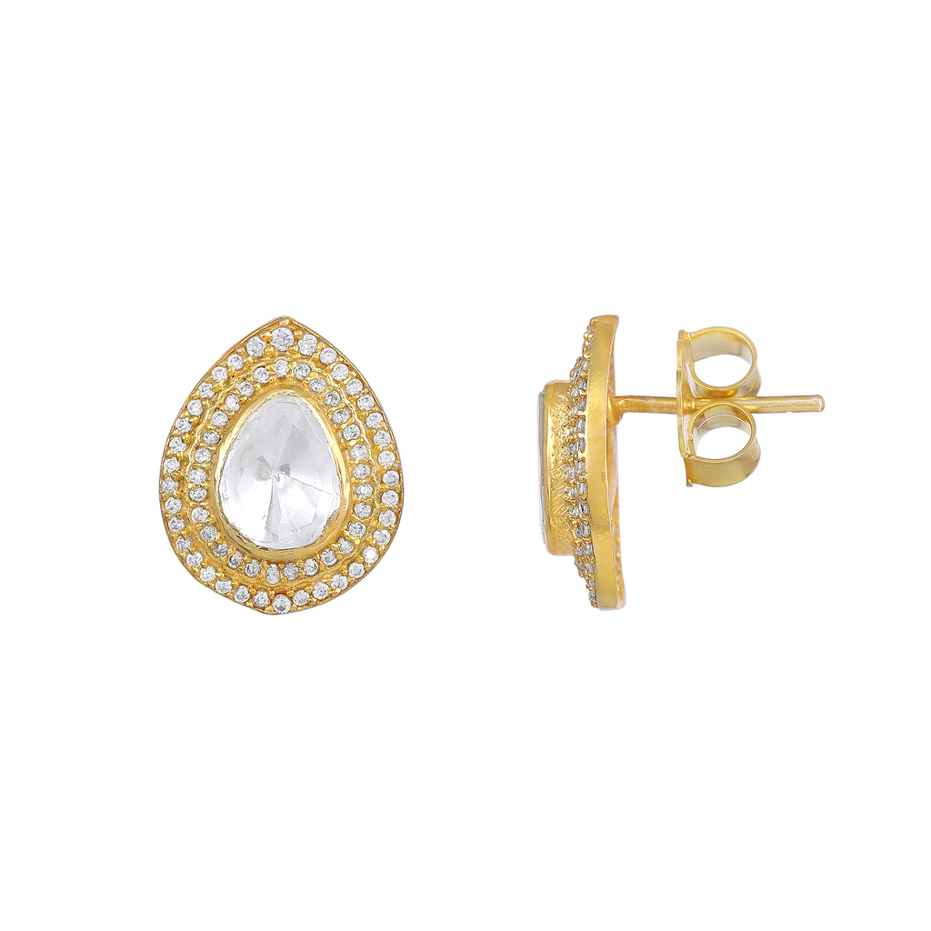 Majestic Pear-Cut Polki Style 92.5 Silver Studs