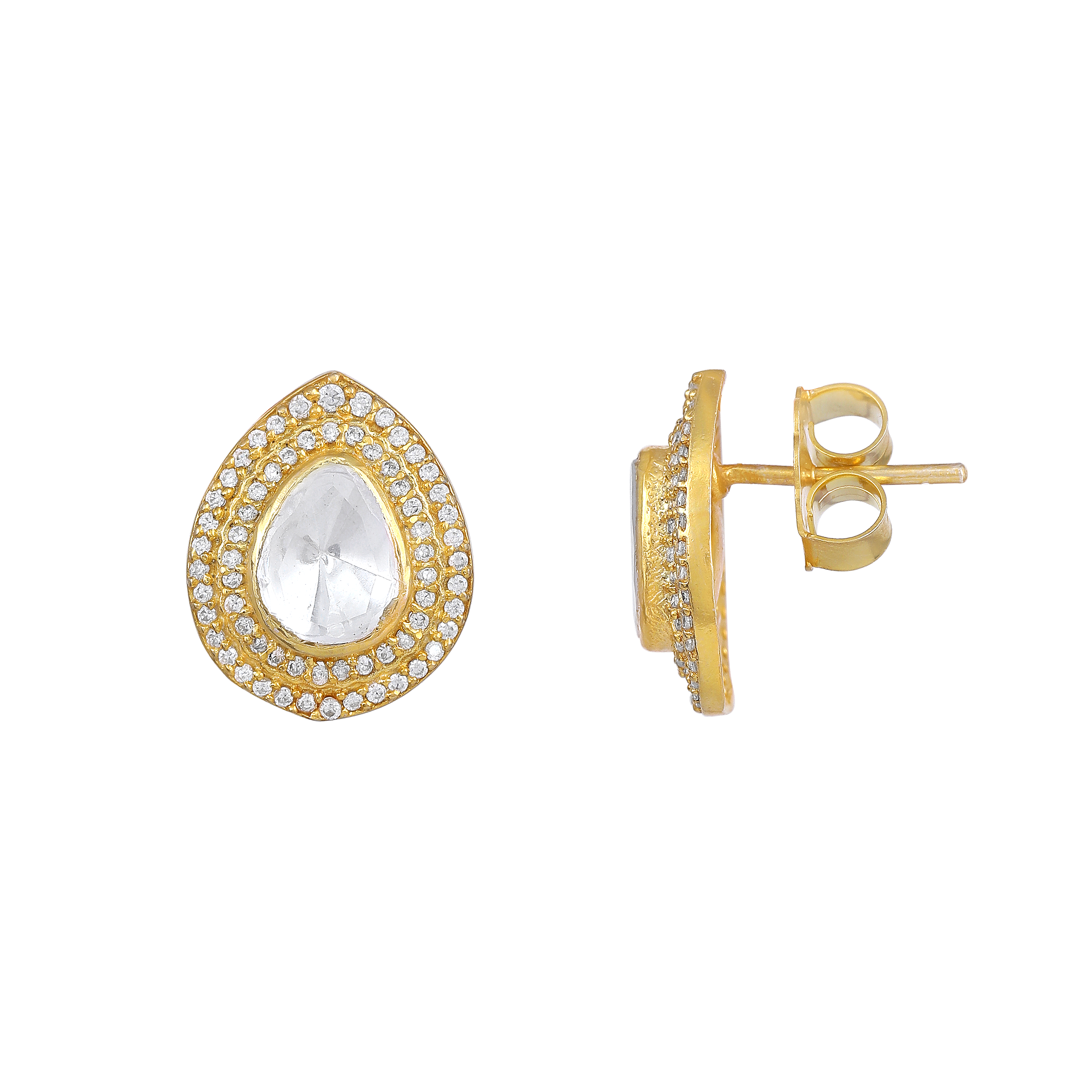 Majestic Pear-Cut Polki Style 92.5 Silver Studs