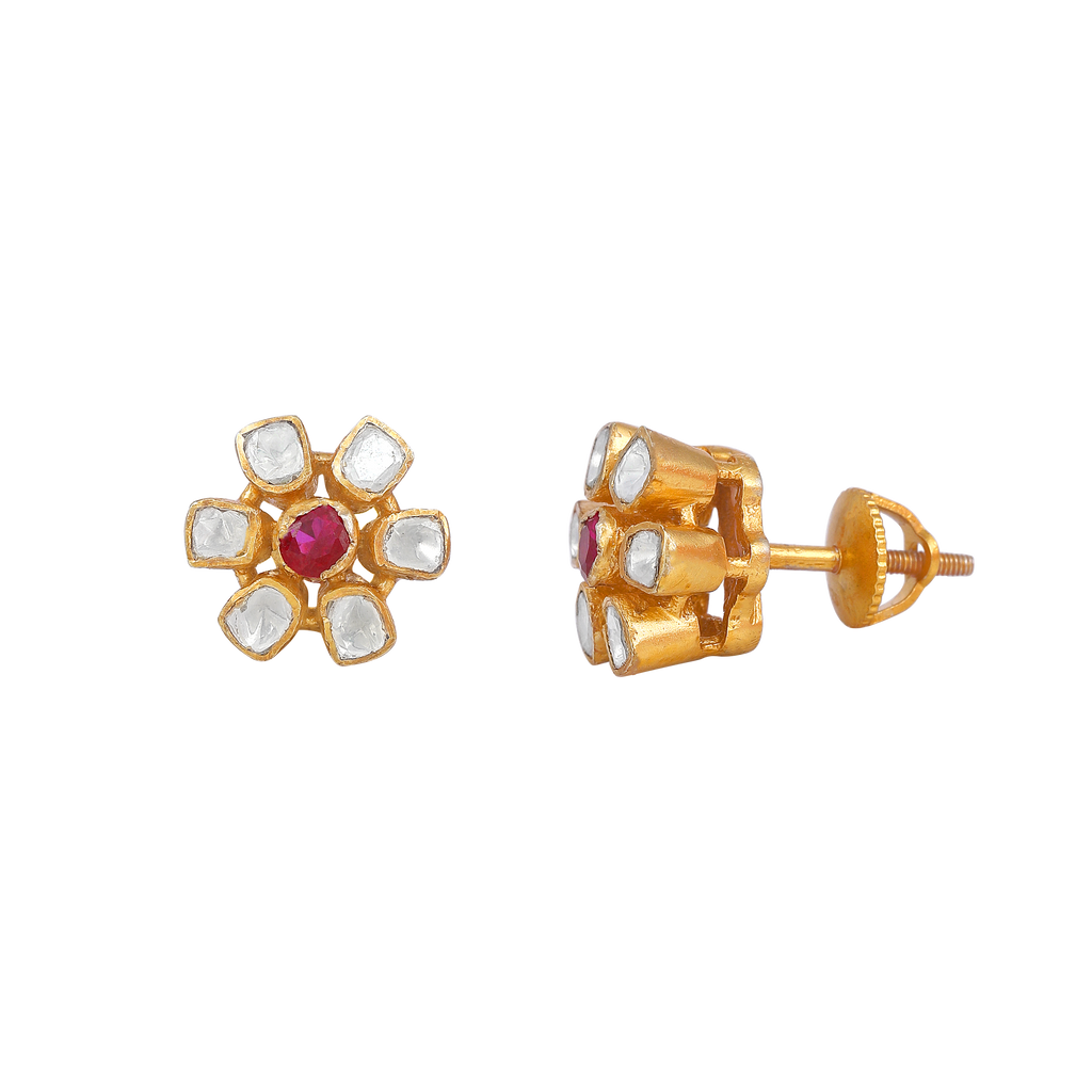 Floral Polki-Style Silver Studs