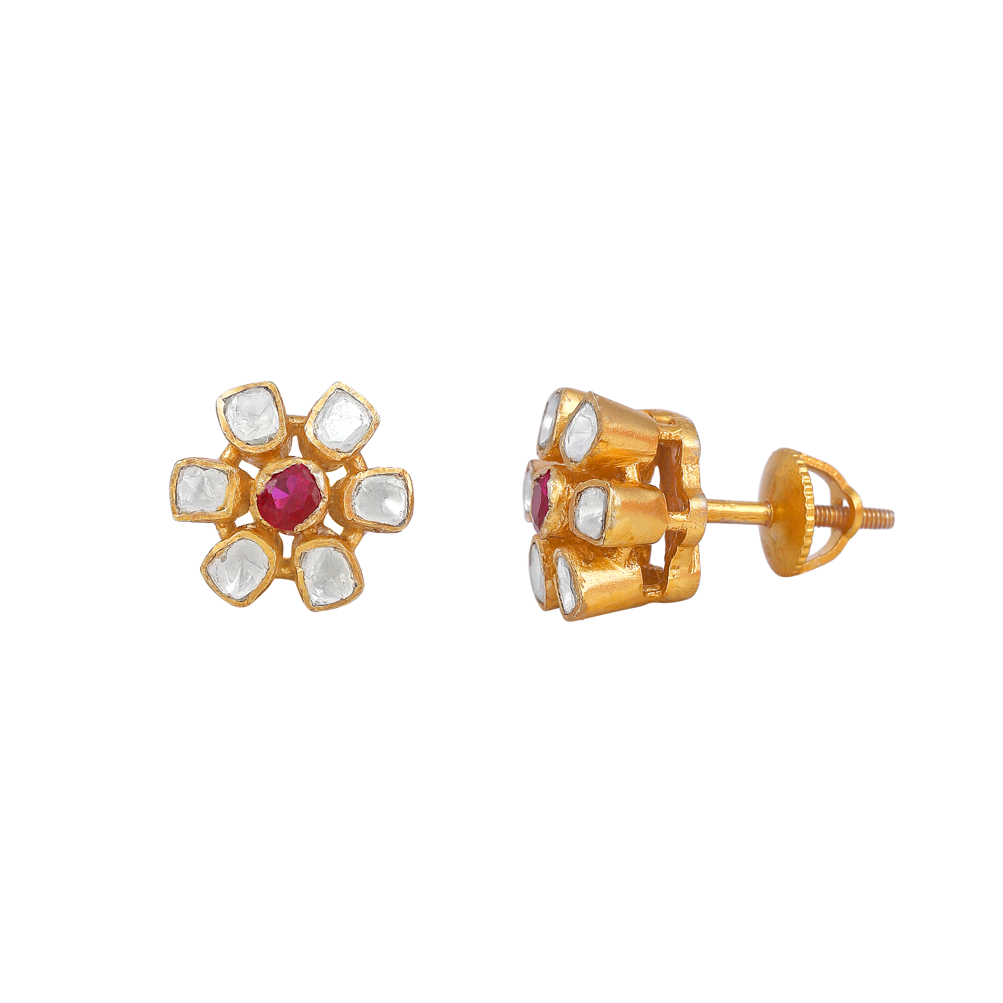 Floral Polki-Style Silver Studs