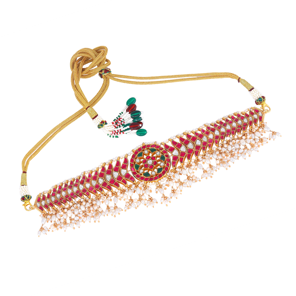 Royal Floral Kundan Pattern Choker in Silver