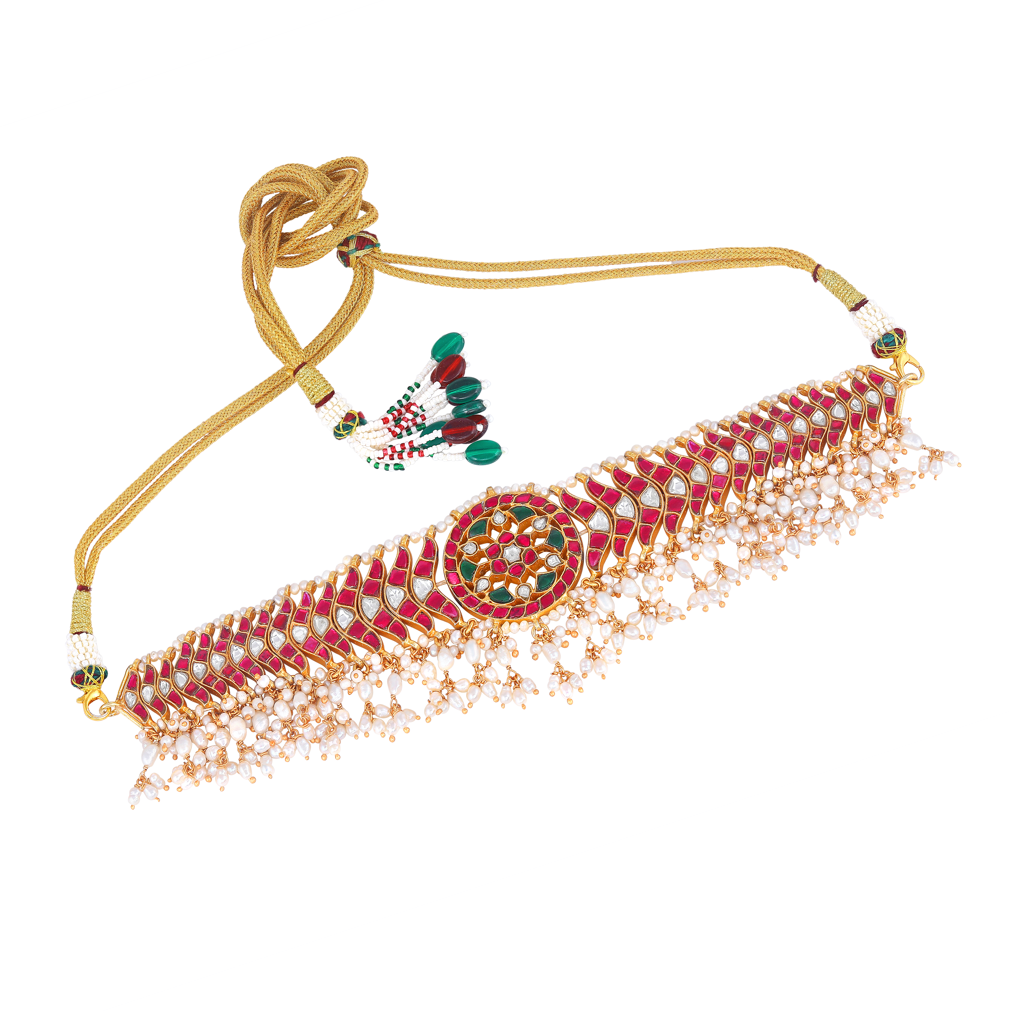 Royal Floral Kundan Pattern Choker in Silver