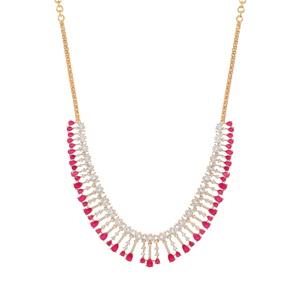 Radiant Flora Pink Stone Choker Set in Silver