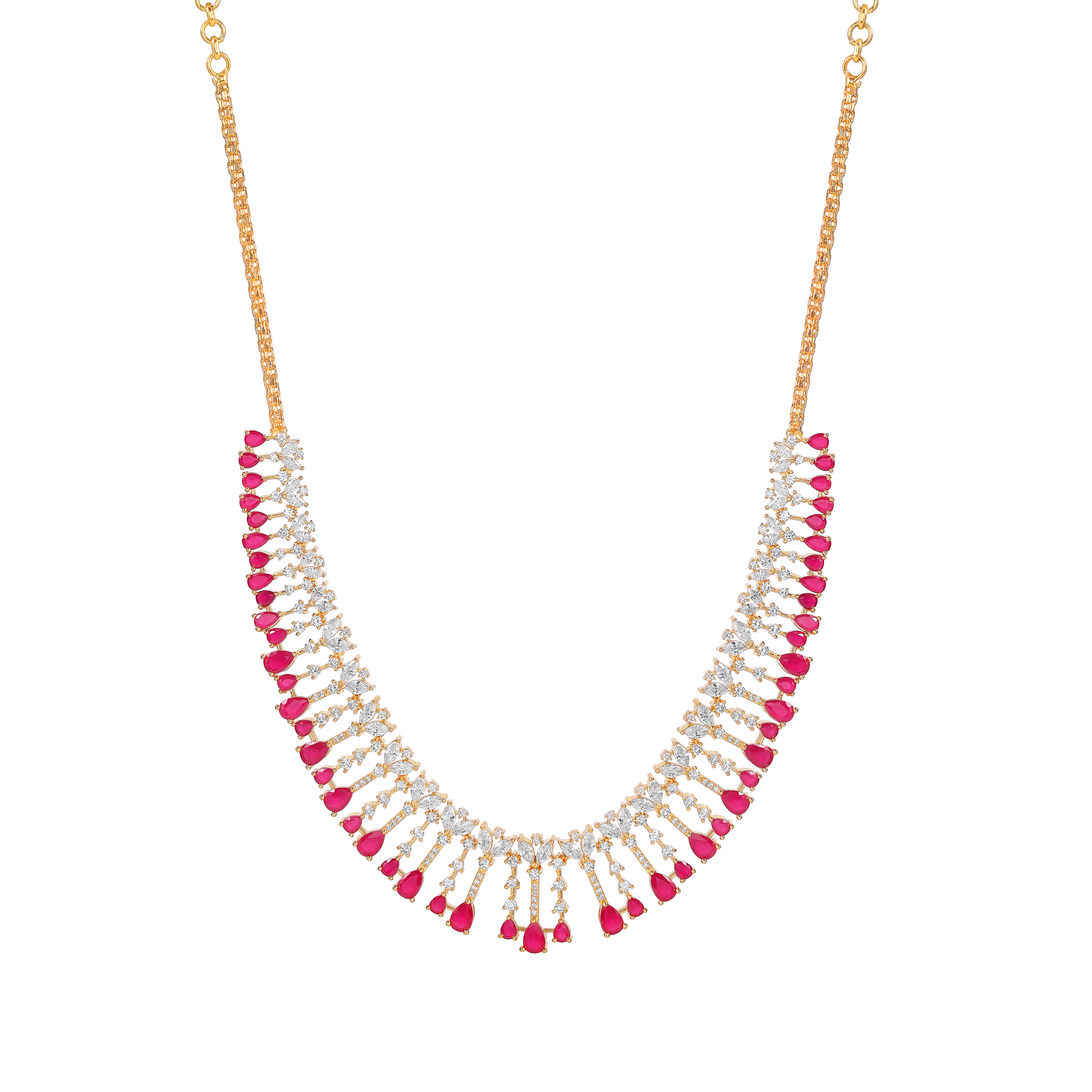 Radiant Flora Pink Stone Choker Set in Silver