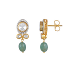 Polki-Style Silver CZ Halo Earrings with Green Droplets