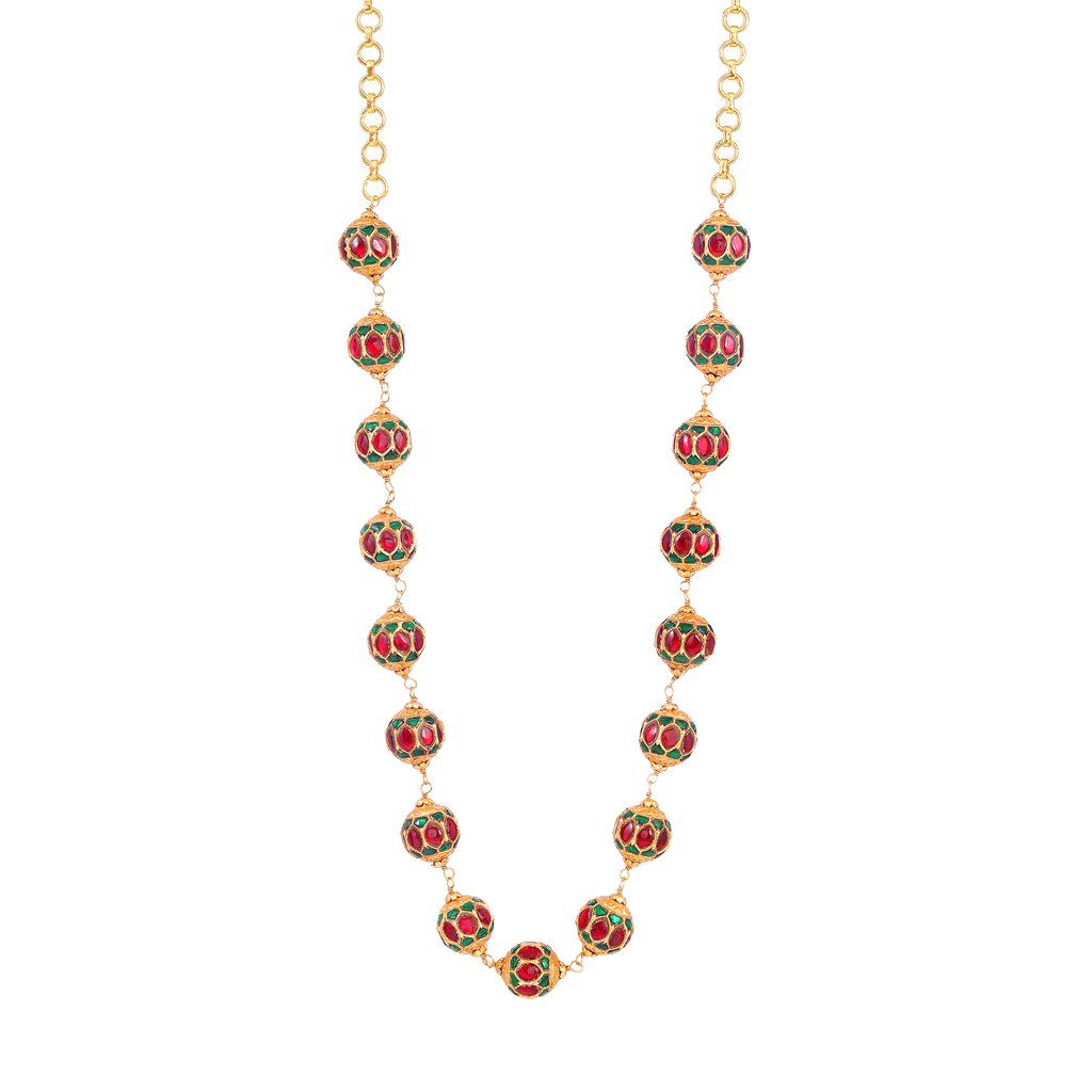 Gold-Tone Silver Kundan Pattern Bead Necklace