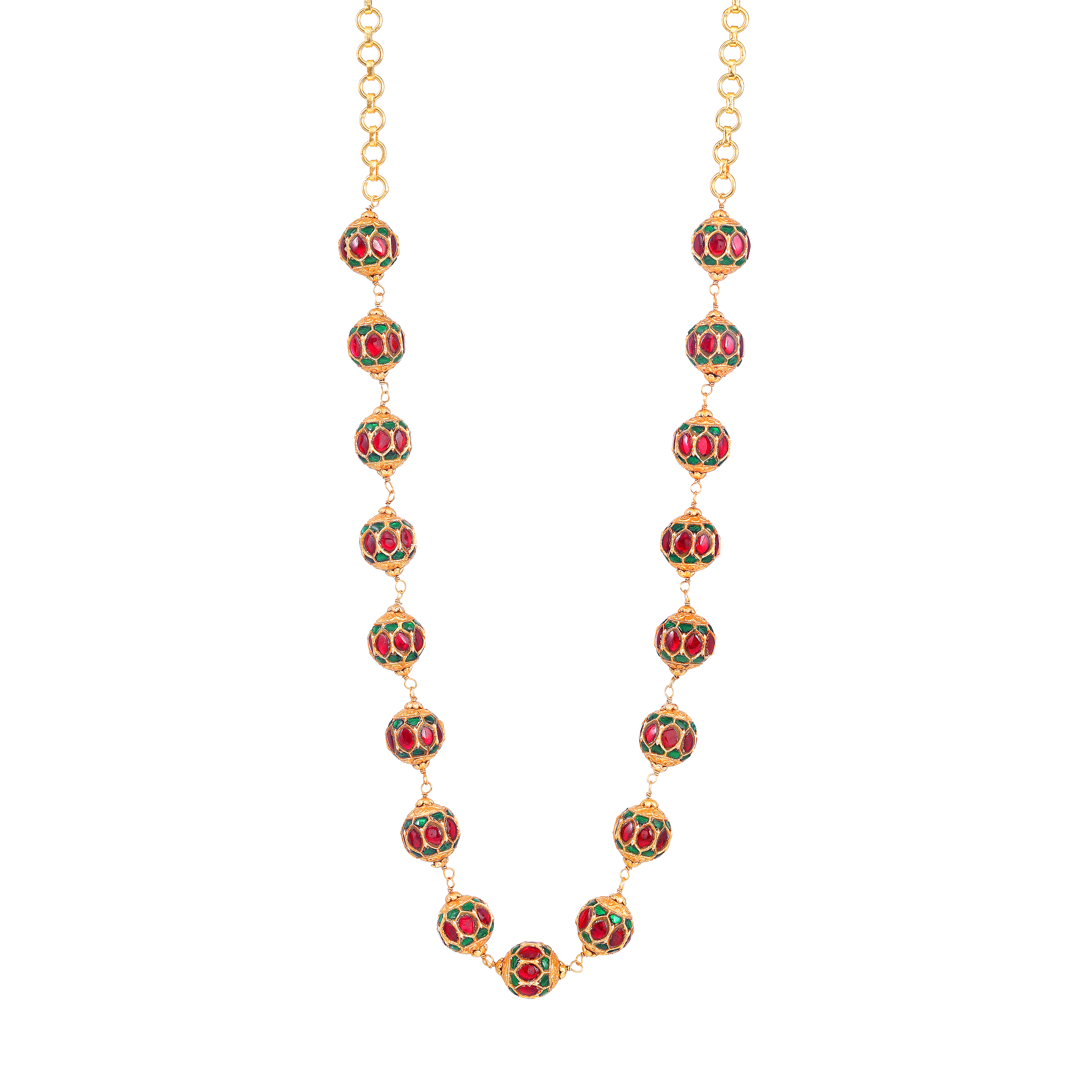 Gold-Tone Silver Kundan Pattern Bead Necklace
