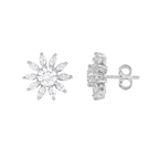Stellar Sunburst CZ Stud Earrings in Silver