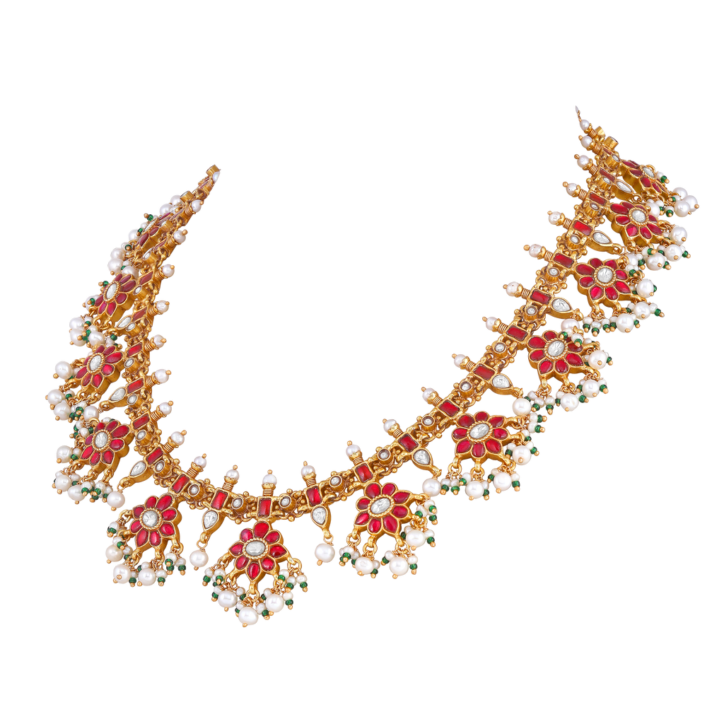 Silver Red Stone Floral Haram