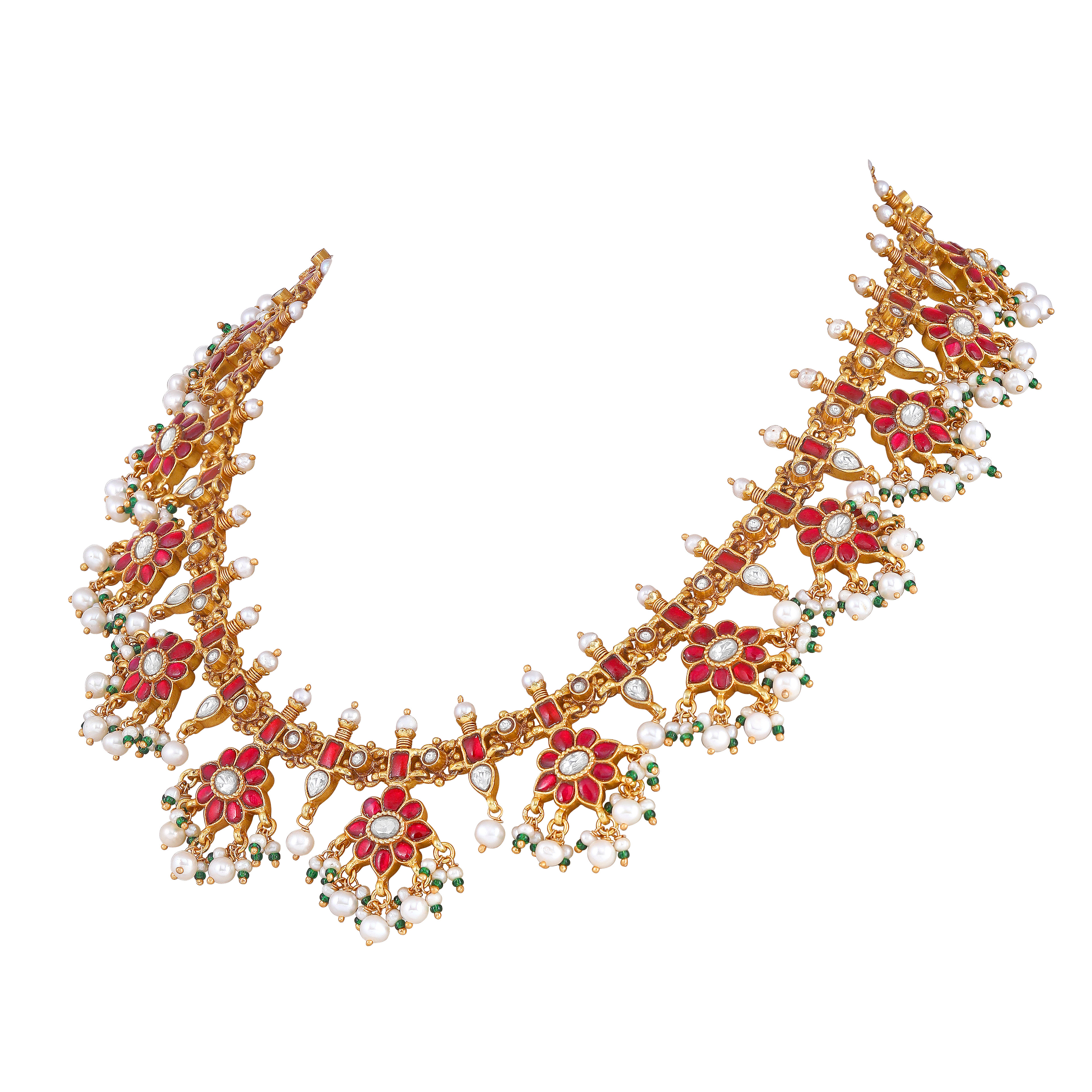 Silver Red Stone Floral Haram
