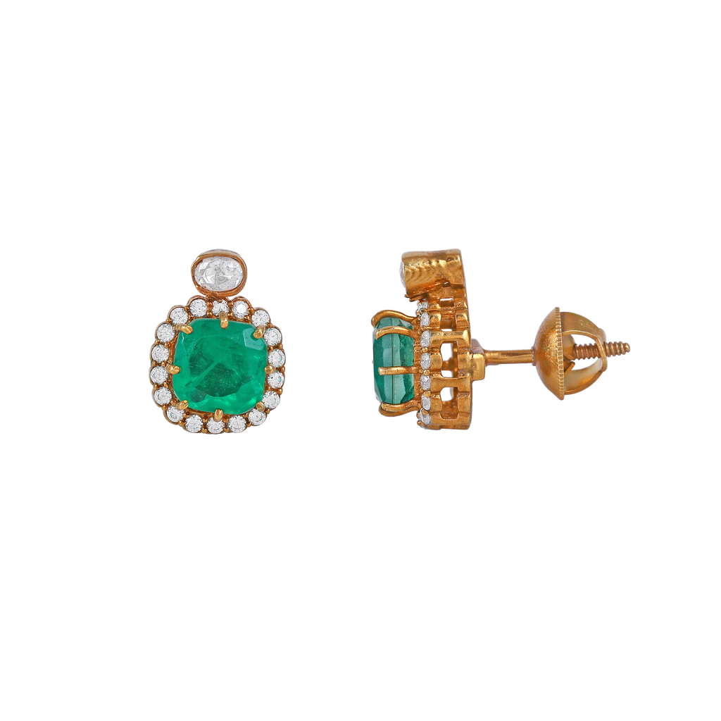 Regal Green Stone CZ Halo Studs in Silver
