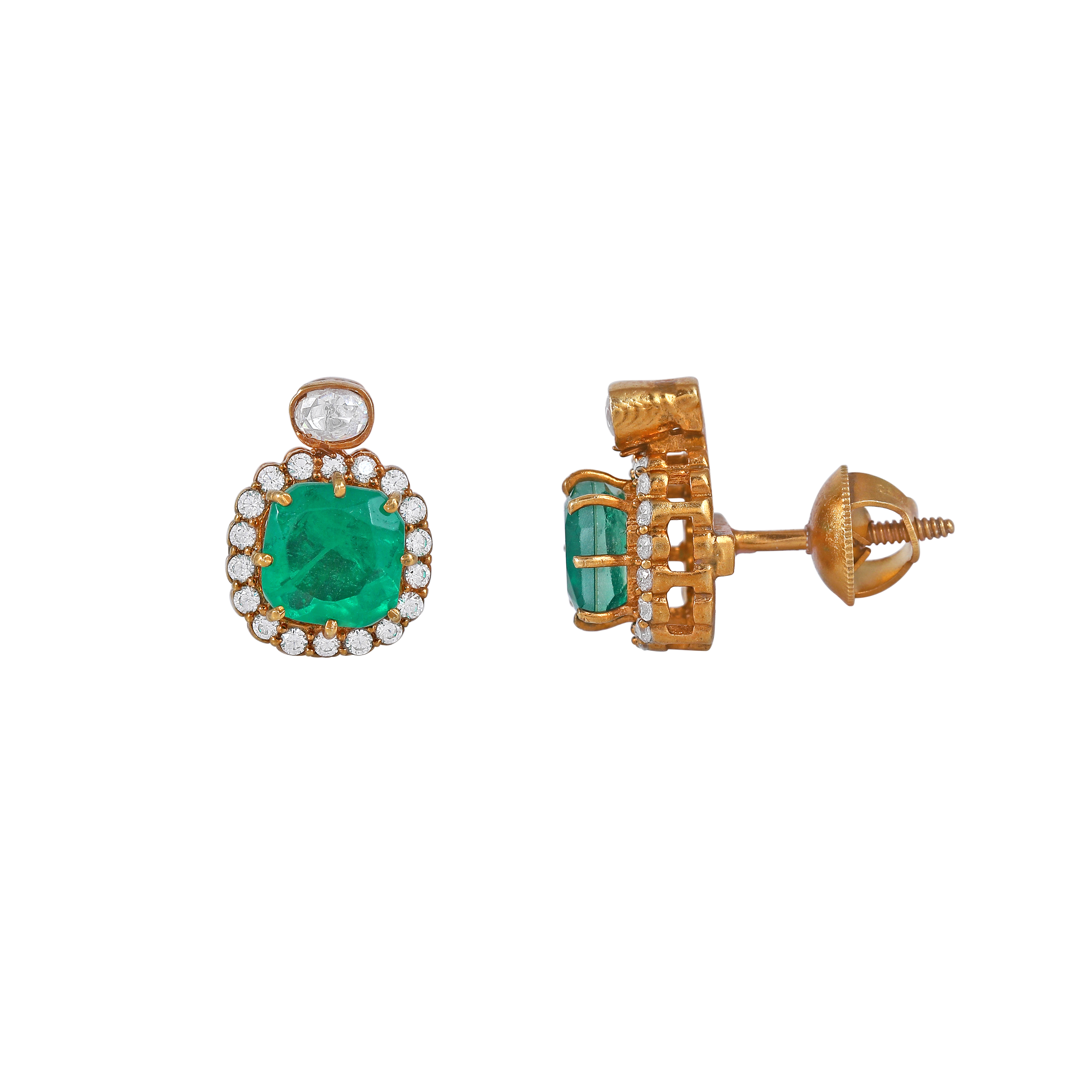 Regal Green Stone CZ Halo Studs in Silver