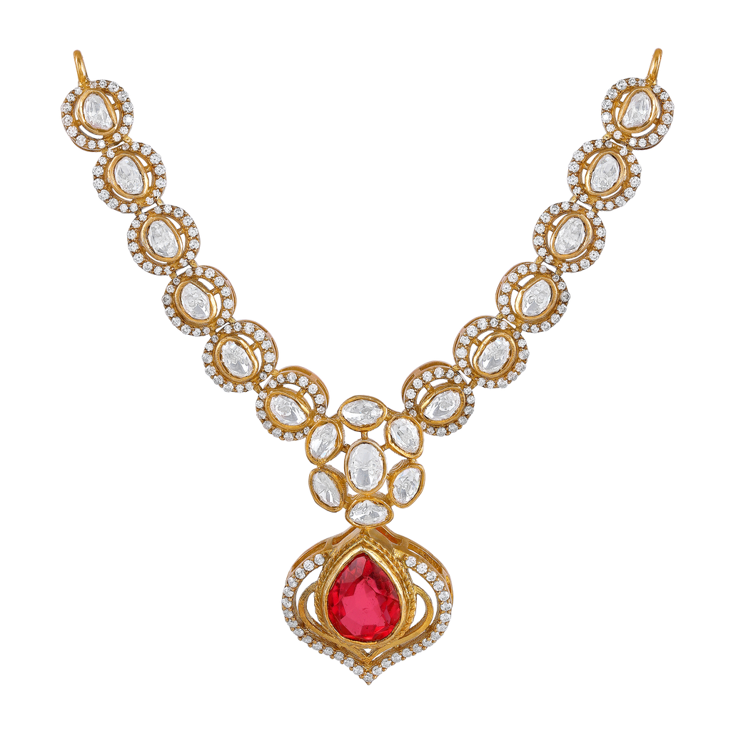 Pink Ruby Stone Pear Necklace in 92.5 Silver