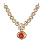 Pink Ruby Stone Pear Necklace in 92.5 Silver