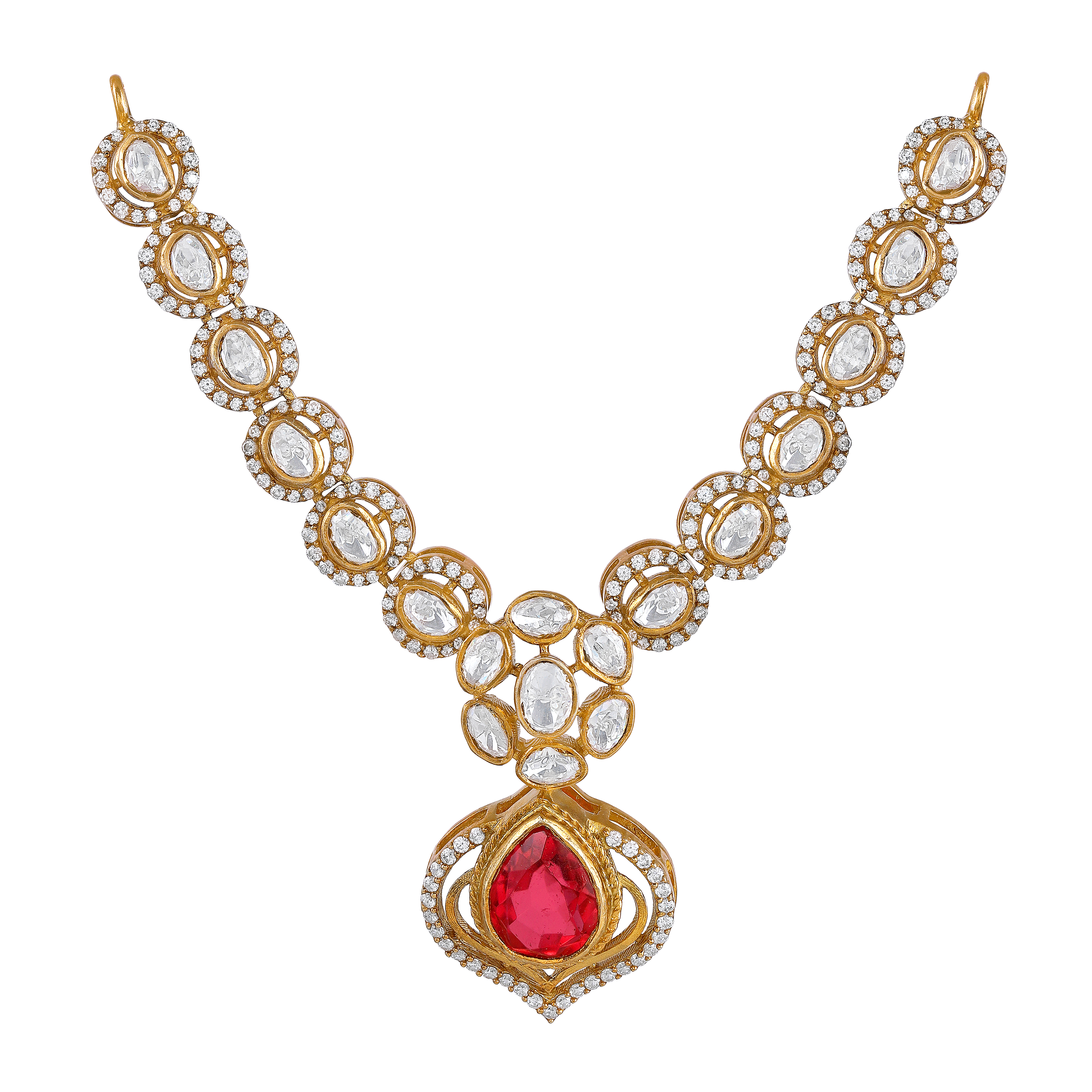 Pink Ruby Stone Pear Necklace in 92.5 Silver