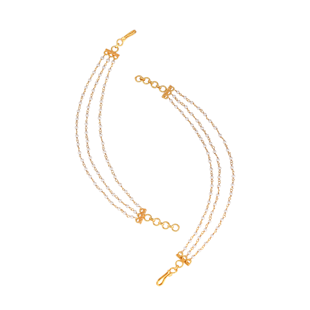 Three-Layered Pearl Silver Ear Chains