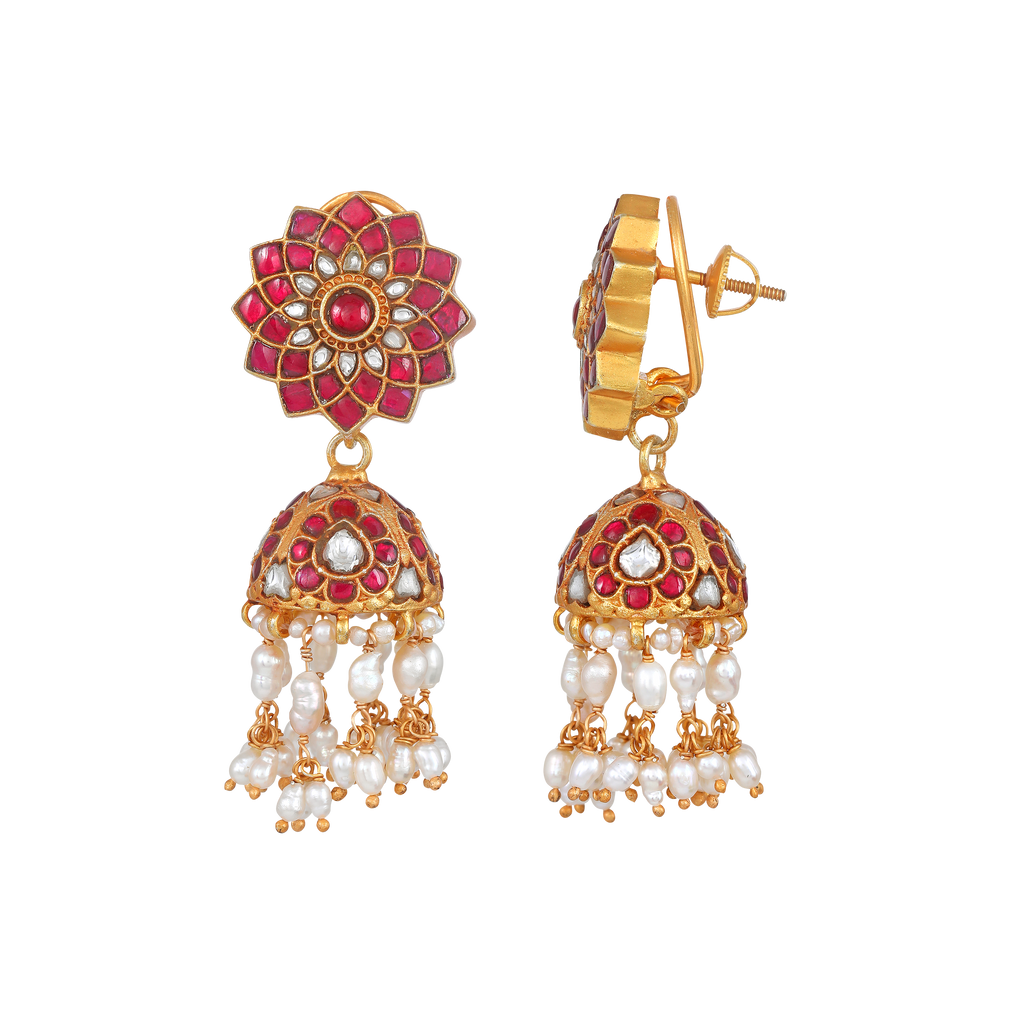 Silver Jhumkas With Floral Pattern