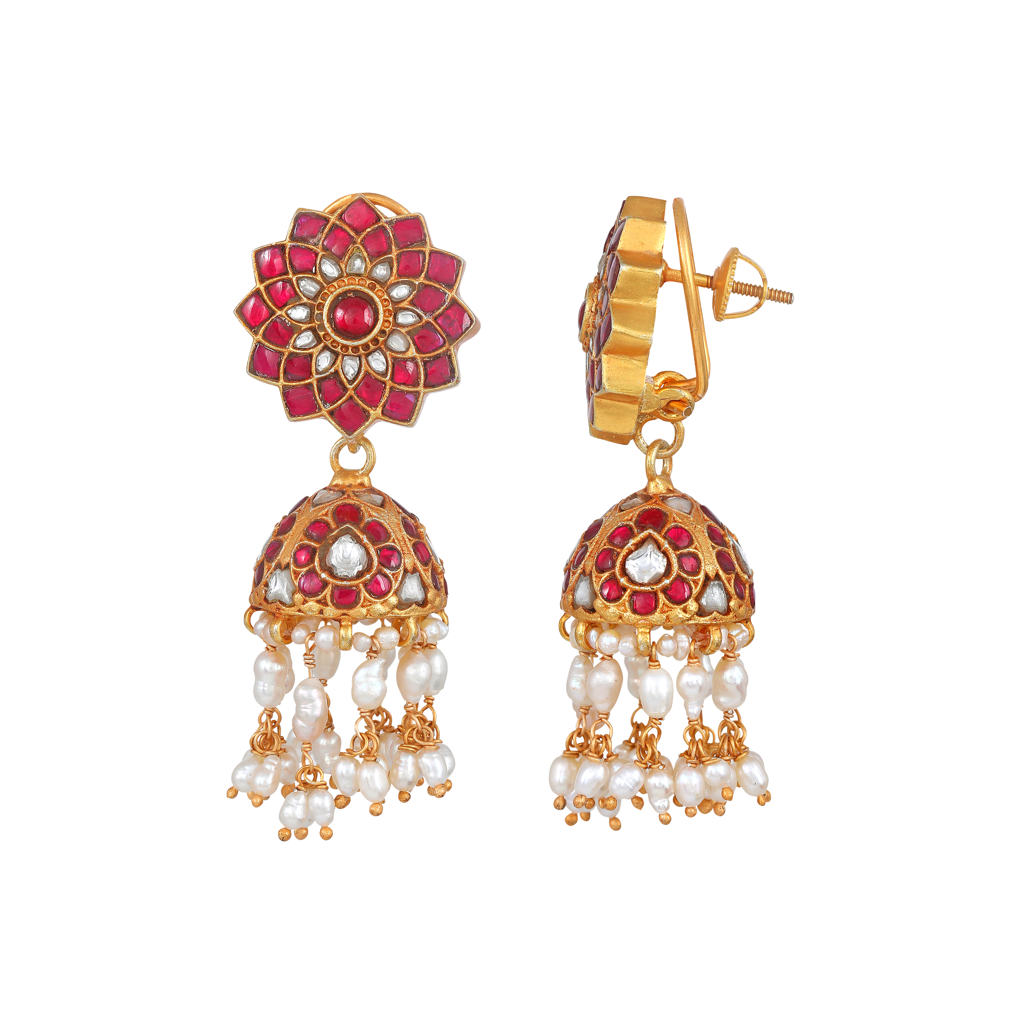 Silver Jhumkas With Floral Pattern