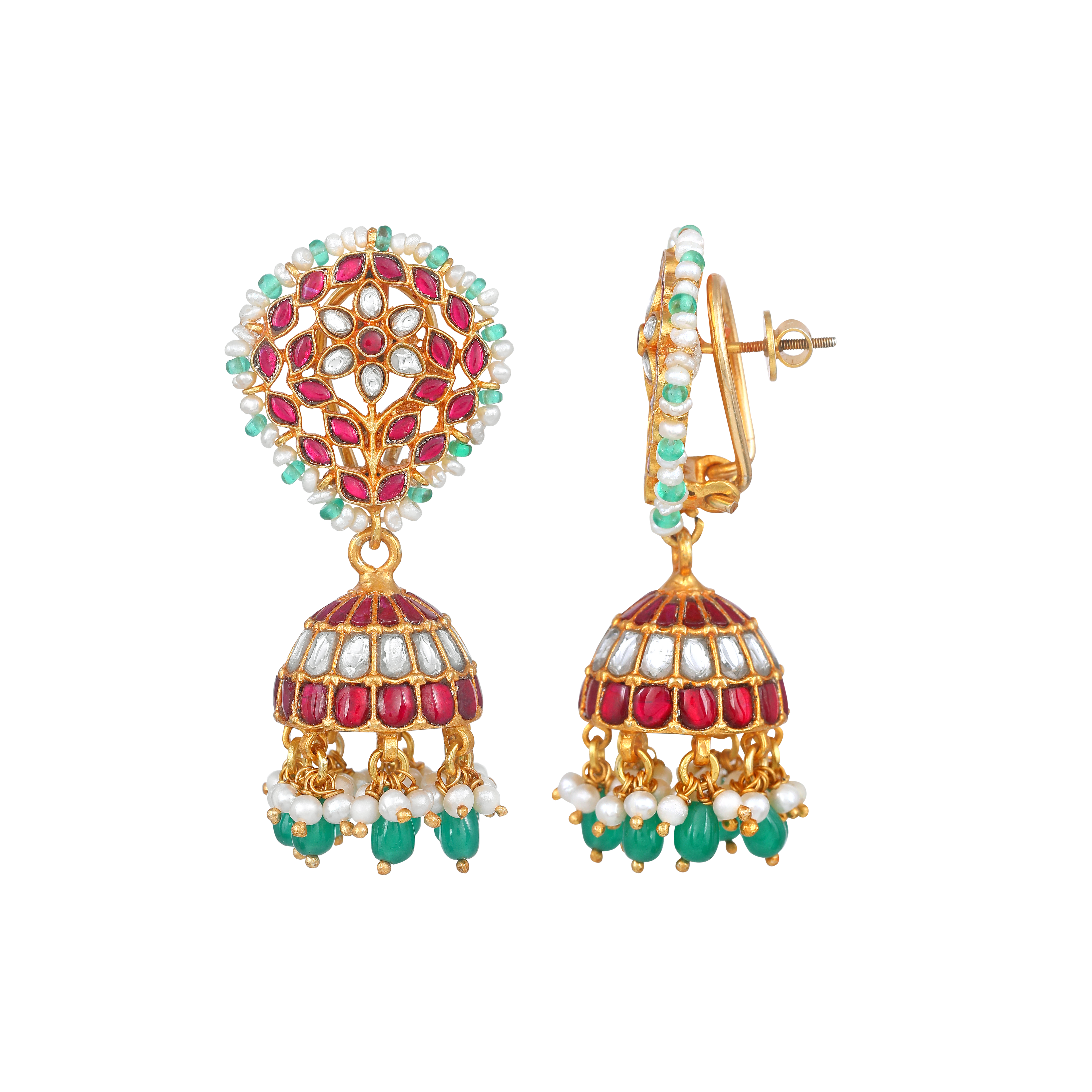 Vibrant Floral Kemp-Style 92.5 Silver Jhumkas